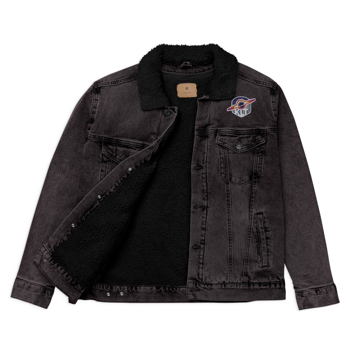 KLT Patch Logo Unisex black denim sherpa jacket