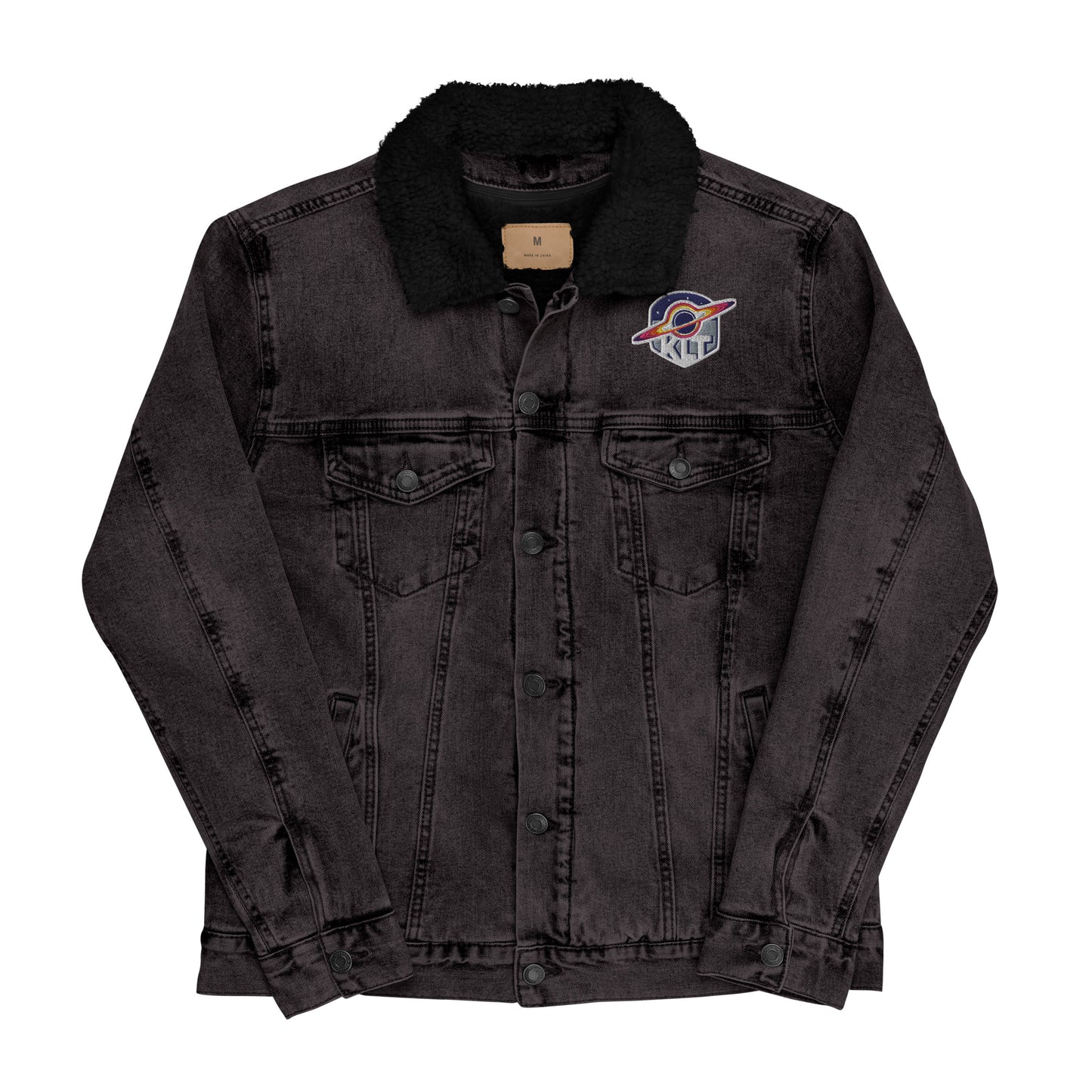 KLT Patch Logo Unisex black denim sherpa jacket